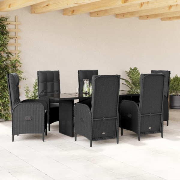 Set de comedor de jardín 7 pzas y cojines ratán sintético negro D