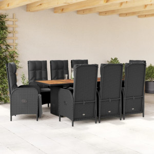 Set de comedor de jardín 9 pzas y cojines ratán sintético negro D