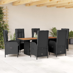 Set de comedor de jardín 7 pzas y cojines ratán sintético negro D