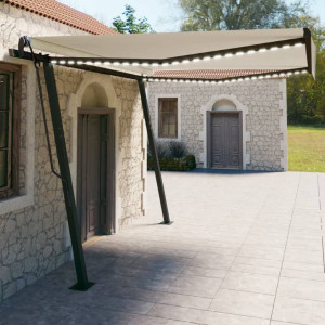 Toldo manual retráctil con LED crema 4x3 m D