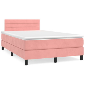 Cama box spring con colchón y LED terciopelo rosa 120x190 cm D