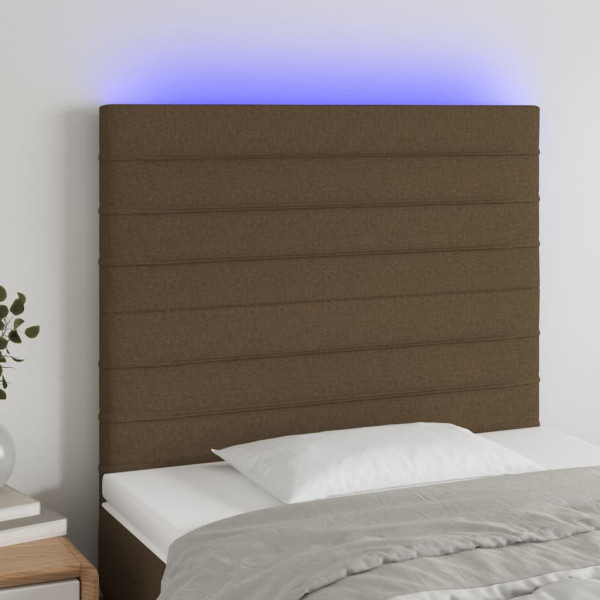 Cabeceira com luzes LED tecido marrom escuro 90x5x118/128 cm D