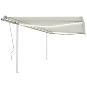 Toldo retráctil manual con luz LED crema 4x3 m D