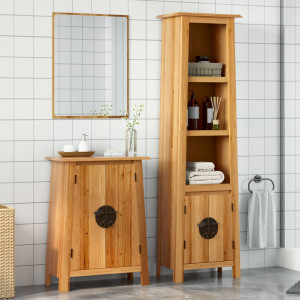 Conjunto de muebles de baño 2 piezas madera maciza de pino D