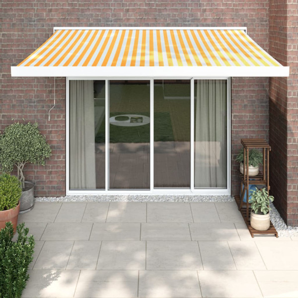 Toldo retráctil aluminio y tela blanco y amarillo 3x2.5 m D