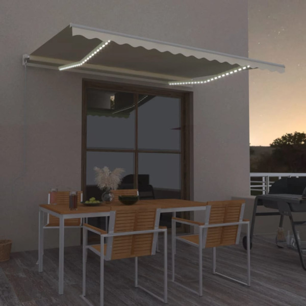 Toldo retráctil manual con LED crema 400x300 cm D