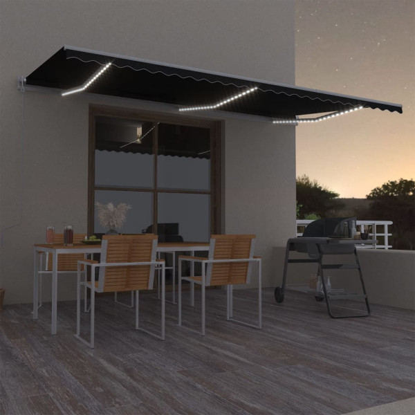 Toldo automático LED sensor de vento cinza antracite 600x300 cm D