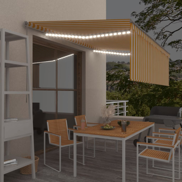 Toldo retrátil manual com persiana e LED branco amarelo 4x3 m D