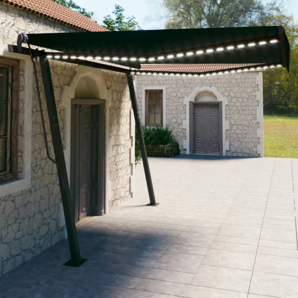 Toldo retrátil manual com LED cinza anthracite 4x3 cm D