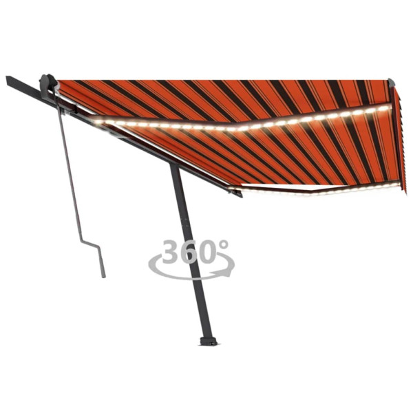 Toldo automático LED sensor de vento laranja marrom 500x300 cm D