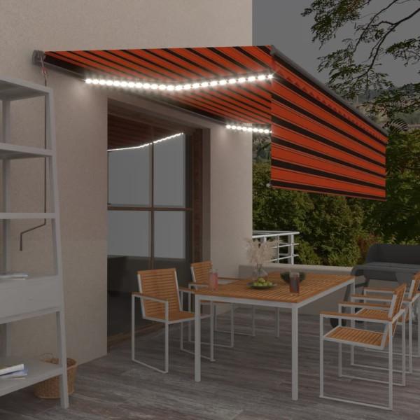 Toldo automático persiana LED sensor viento naranja marrón 5x3m D