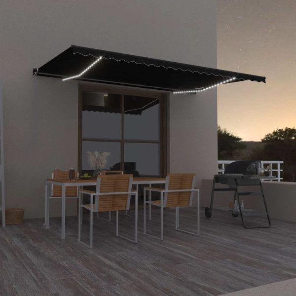 Toldo retrátil manual com luz LED cinza antracite 500x350 cm D