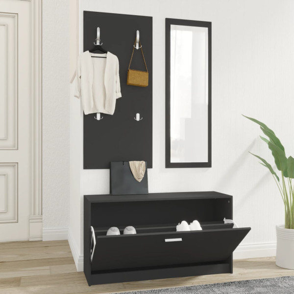 Set de mueble zapatero 3 en 1 madera contrachapada negro D