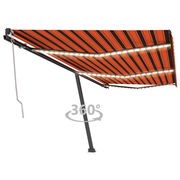 Toldo automático sensor de vento LED laranja marrom 600x350 cm D