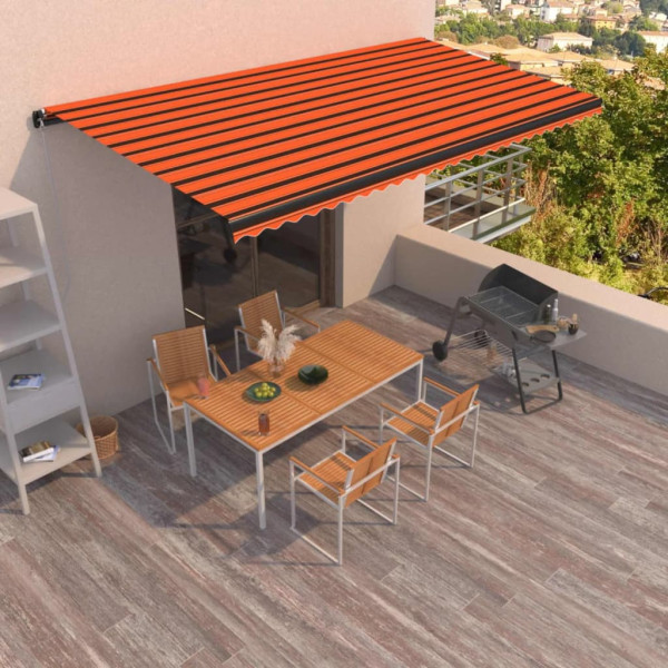 Toldo retrátil manual laranja e marrom 600x350 cm D