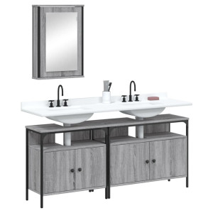 Set de muebles de baño 3 pzas madera contrachapada gris sonoma D