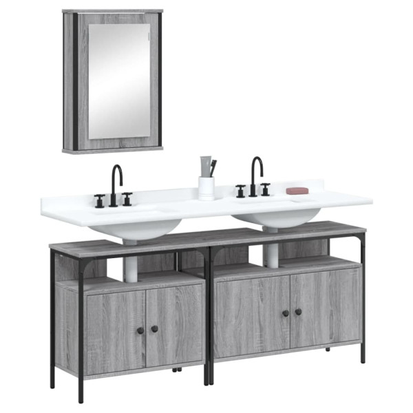 Set de muebles de baño 3 pzas madera contrachapada gris sonoma D