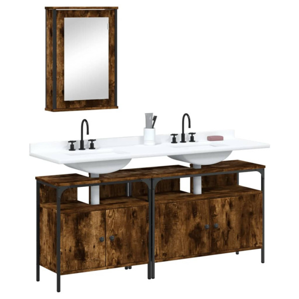 Set de muebles baño 3 pzas madera contrachapada roble ahumado D