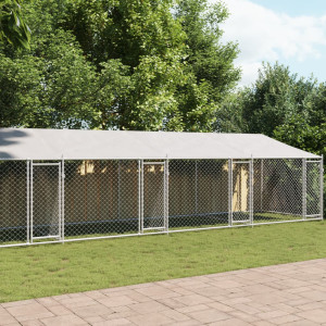Telhado e portas da gaiola para cães em aço galvanizado cinza 10x2x2 m D