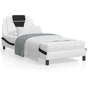 Cama con colchón cuero sintético blanco y negro 90x190 cm D