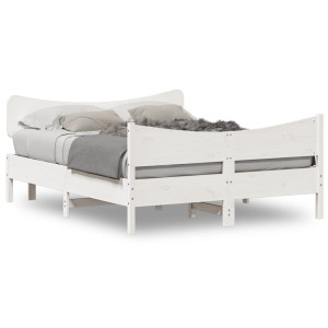 Estructura de cama con cabecero madera pino blanco 140x190 cm D