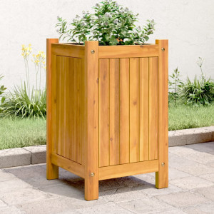 Jardinera con forro madera maciza de acacia 31x31x50 cm D