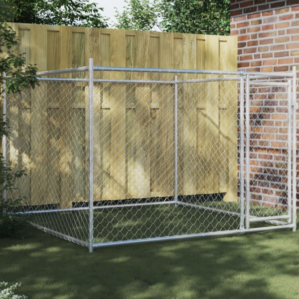 Jaula de perros con puerta acero galvanizado gris 2x2x1.5 m D