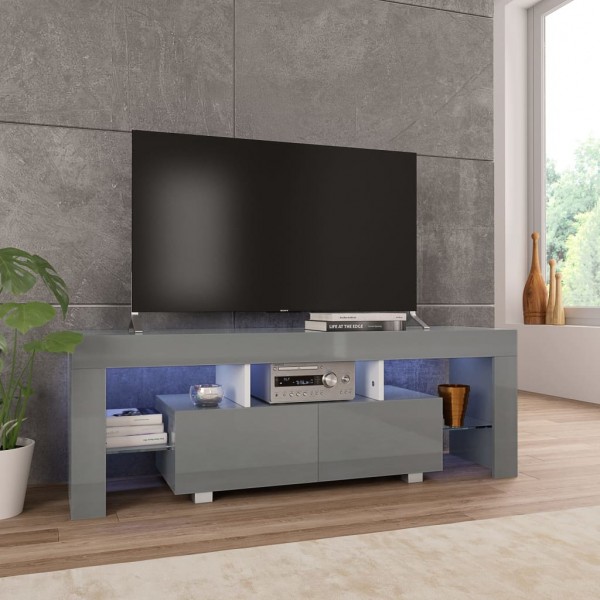 Mueble para TV con luces LED gris brillante 130x35x45 cm D