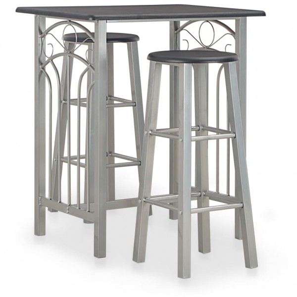 Set mesa y sillas altas de cocina 3 piezas madera y acero negro D