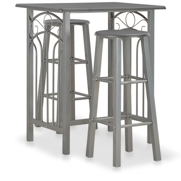 Set mesa y sillas altas de cocina 3 pzas madera acero antracita D