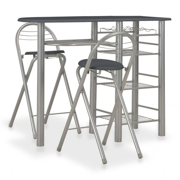 Mesa y taburetes de cocina con estantes de madera y acero negro D