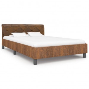 Estructura de cama de piel de ante artificial marrón 140x200 cm D