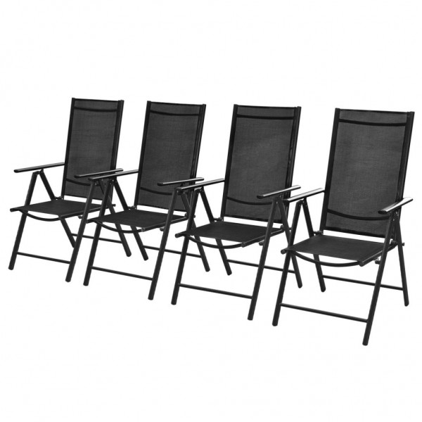 Cadeiras de jardim folháveis de alumínio e têxteis pretos D