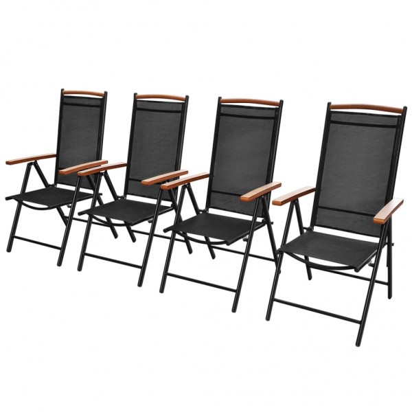 Cadeiras de jardim folháveis de alumínio e têxtil preto D