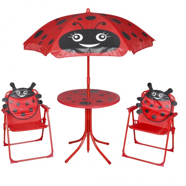 Set mesa y sillas de jardín infantil 3 pzas con sombrilla rojo D