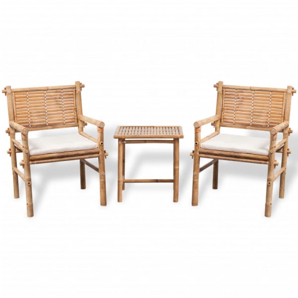 Set mesa e cadeiras terraço 3 pessoas com almofadas de bambu D