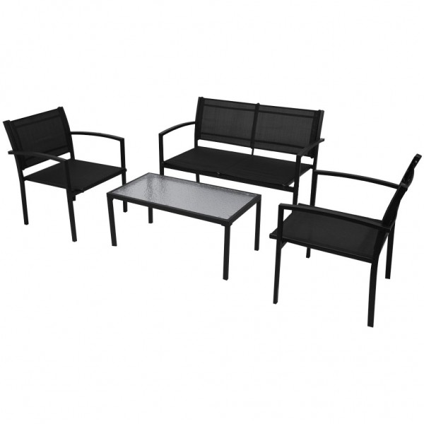 Set de muebles de jardín 4 piezas textilene negro D