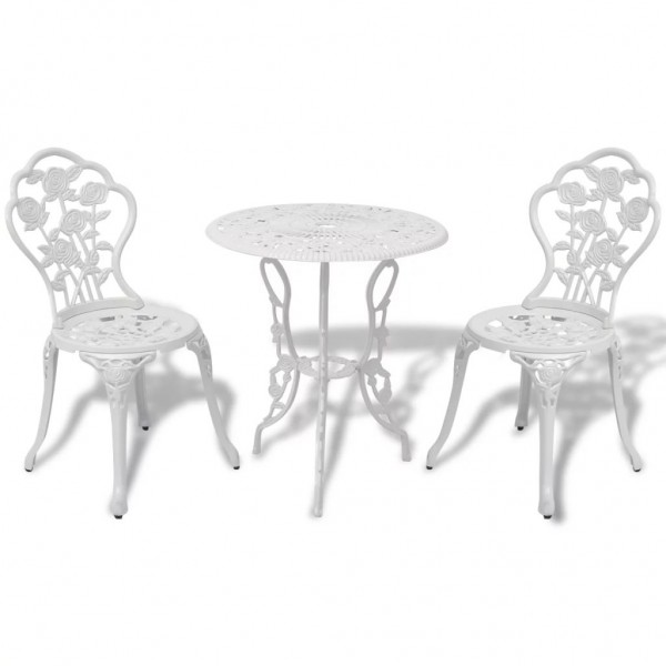 Mesa y sillas bistró de jardín 3 piezas aluminio fundido blanco D