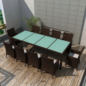 Set de refeição de jardim 11 pcs e almofadas ratan sintético marrom D