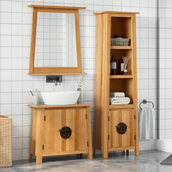 Conjunto de muebles de baño 3 piezas madera maciza de pino D