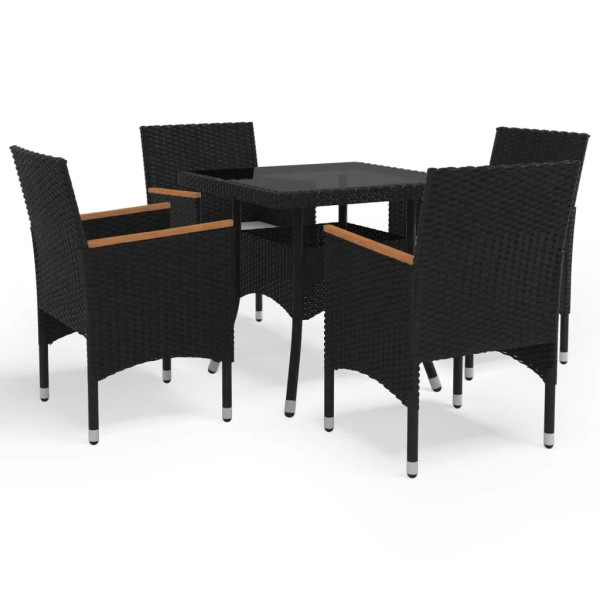 Conjunto de refeições de jardim de 5 PCs Rattan PE -Tenpered Glass Black D