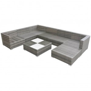 Set de muebles de jardín 8 pzas y cojines ratán sintético gris H