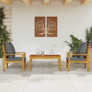 Set de muebles para jardín 3 piezas con cojines madera acacia D