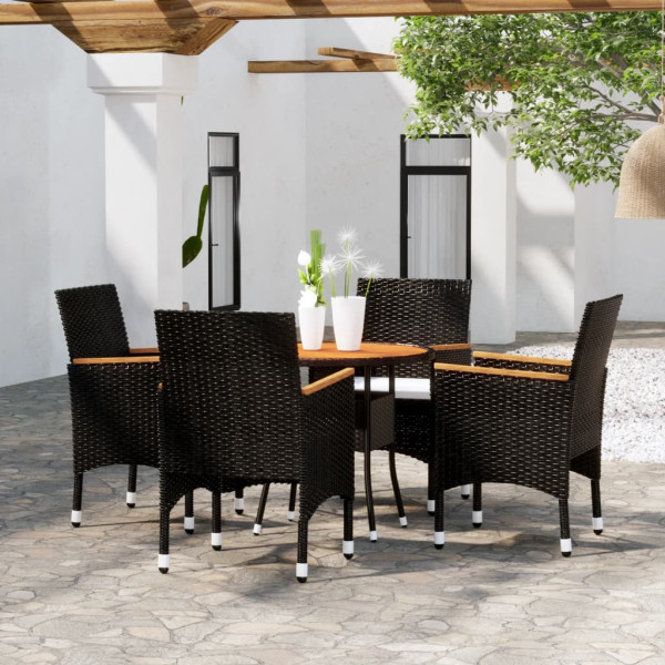 Conjunto bistrô de jardim 5 peças rattan sintético madeira maciça preto D