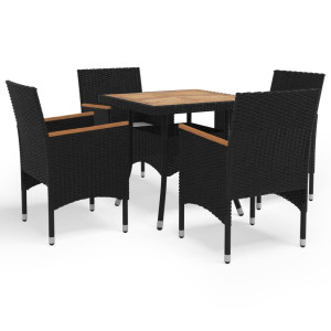 Juego comedor jardín 5 pzas ratán sintético madera maciza negro D