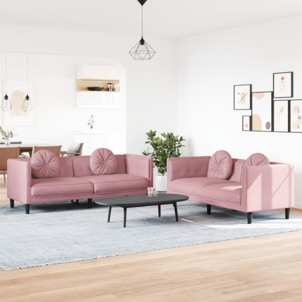 Conjunto de sofá de 2 peças em veludo rosa com almofadas D