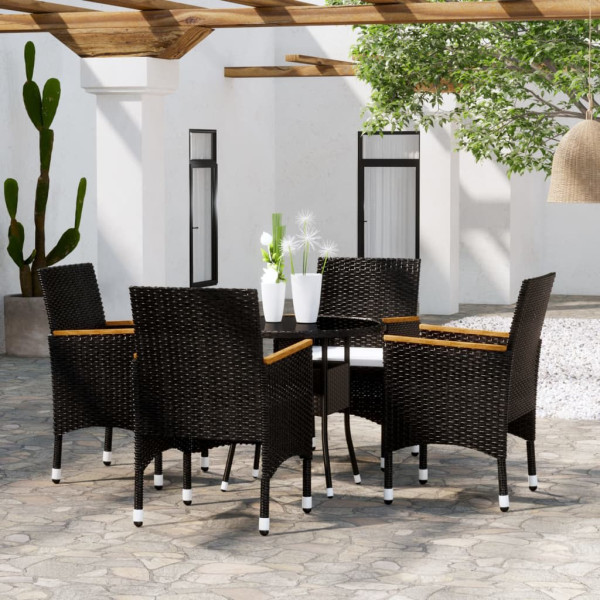 Set de bistro de jardim 5 pcs ratão PE vidro temperado preto D