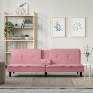 Sofá cama con portavasos terciopelo rosa D