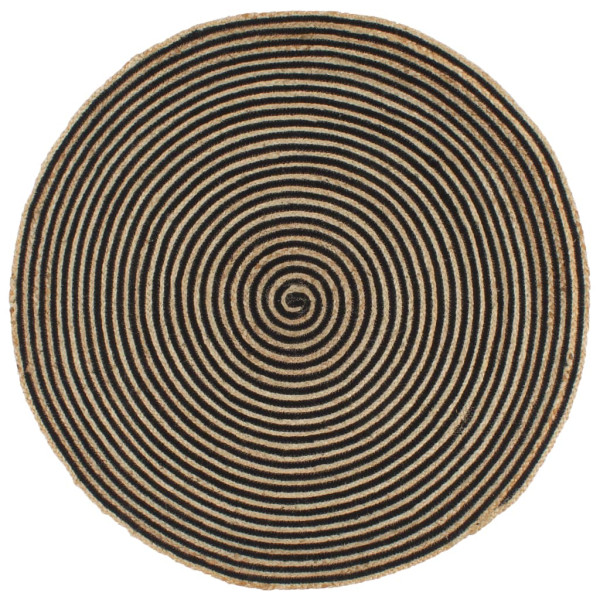 Alfombra de yute tejida a mano diseño espiral negro 90 cm D