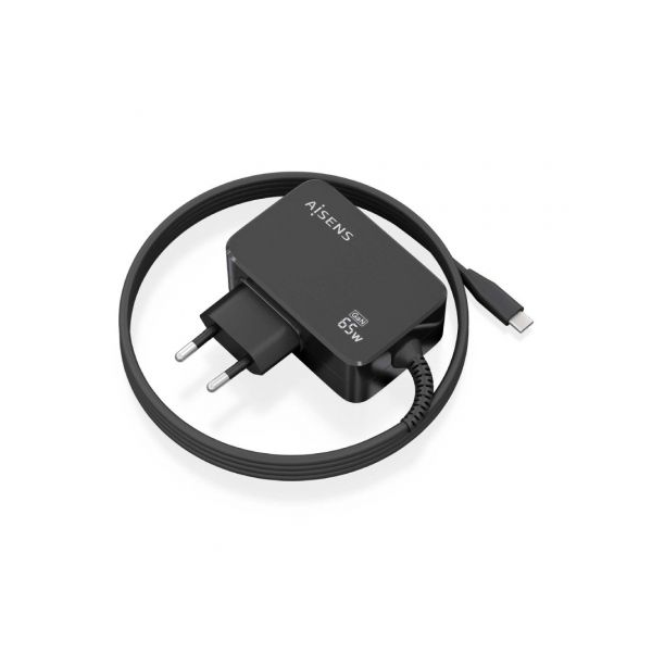 Cargador gan de pared aisens asch-1pd65wl033-bk/ 1xusb tipo-c + cable 1.8m/ 65w D